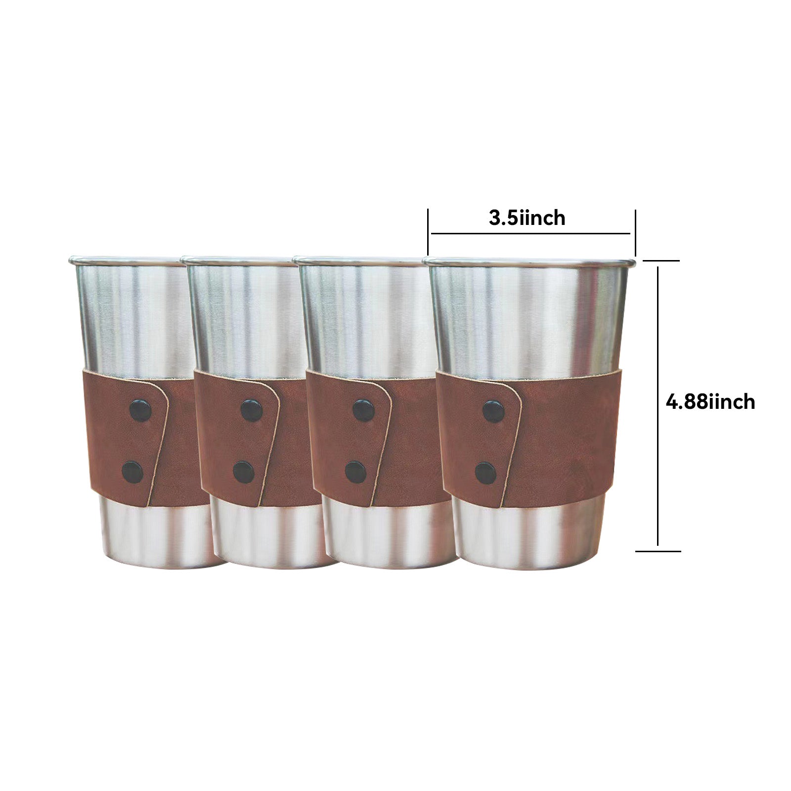 4 Pcs 500ml Stainless Steel Cup With Leather Case