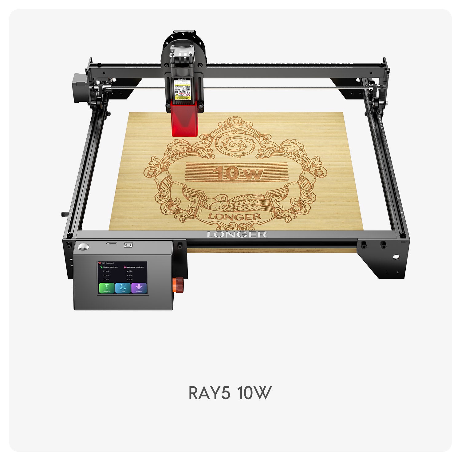 Longer RAY5 10W Laser Engraver, 60W Higher Accuracy Laser Engraving Machine, Compresed Spot 0.06x0.06mm Laser Cutter for Wood and Metal, Dark Acrylic, Glass, Leather, Cutting Area 15.7"x15.7"