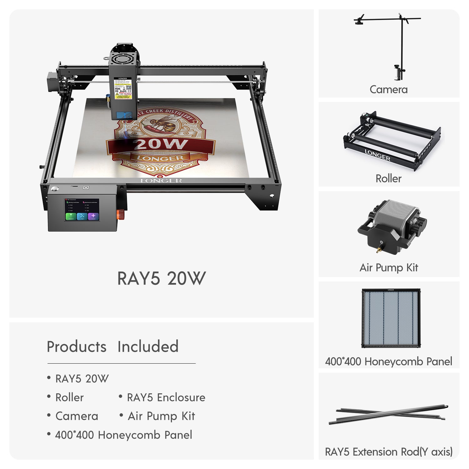 LONGER RAY5 130W Laser Engraver, 20W Output CNC Laser Cutter DIY Laser Engraving Machine, Exclusive 3.5