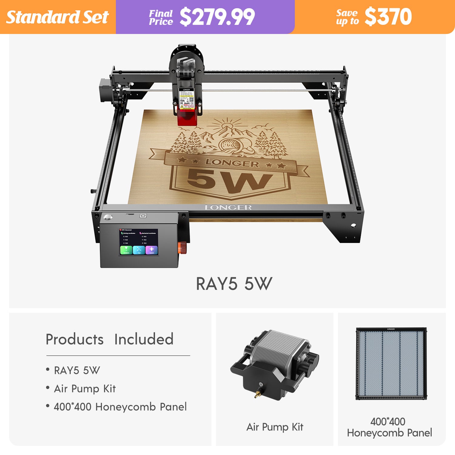 Longer RAY5 5000mW Laser Engraver is an economical Machine Suitable for Beginners, App Offline Control, DIY Engraver Tool for Metal/Glass/Wood, Engraving Area of 15.7