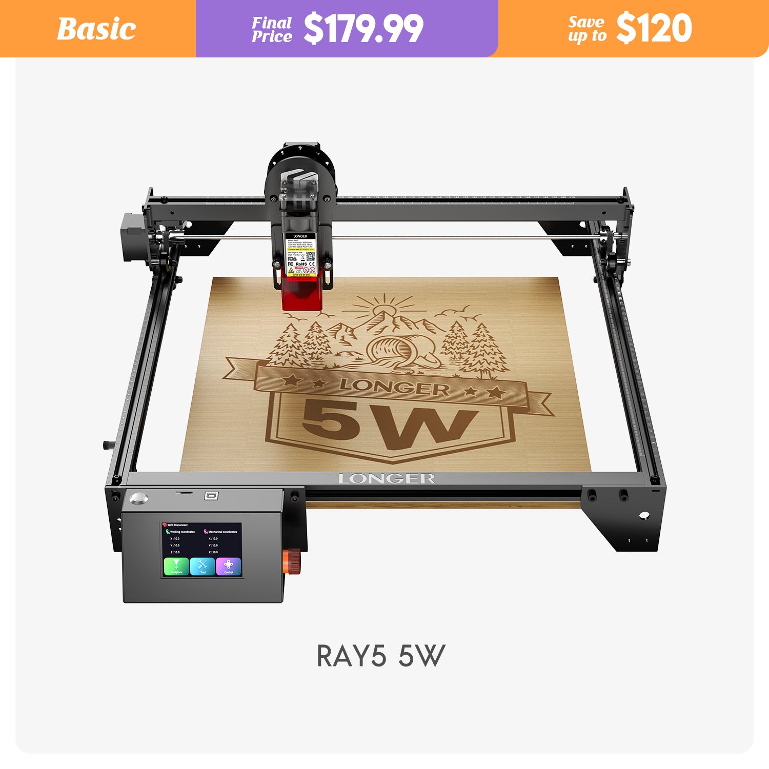 Longer RAY5 5000mW Laser Engraver is an economical Machine Suitable for Beginners, App Offline Control, DIY Engraver Tool for Metal/Glass/Wood, Engraving Area of 15.7