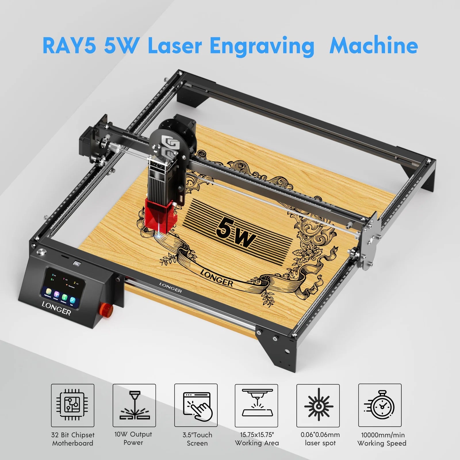 Longer RAY5 5000mW Laser Engraver is an economical Machine Suitable for Beginners, App Offline Control, DIY Engraver Tool for Metal/Glass/Wood, Engraving Area of 15.7